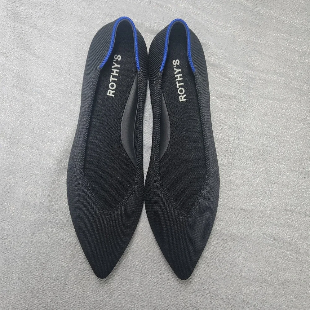Rothys The Point Womens Black Pointed Toe Knit Ballet Flats 9 Minimalist Luxury